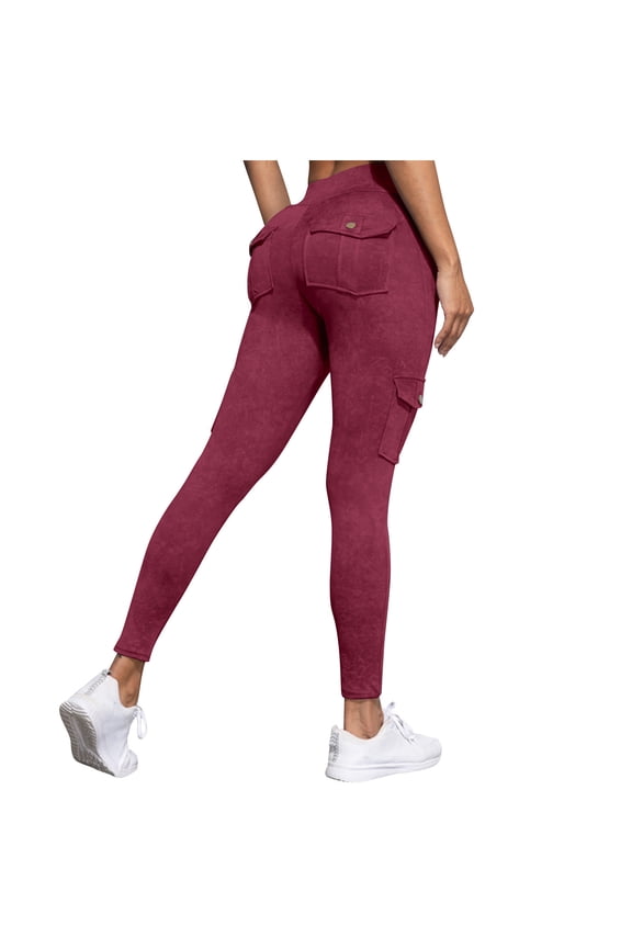 High Waist Womens Yoga Pants with Pockets Ladies' Solid Color Seamless High Waist and Hip Lifting Exercise Yoga with Pocket Workwear Pants Red M