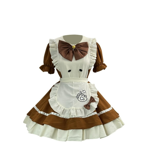 Hueook Hoco Dresses Women's Fashion Solid Casual Long Sleeve Round-Neck Beer Festival Maid Dress Coffee XL