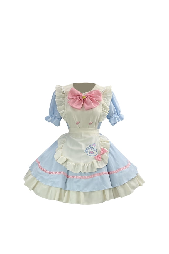 Hoco Dresses Women's Fashion Solid Casual Long Sleeve Round-Neck Beer Festival Maid Dress Light Blue M