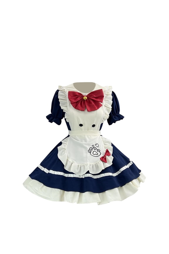 Hoco Dresses Women's Fashion Solid Casual Long Sleeve Round-Neck Beer Festival Maid Dress Navy S