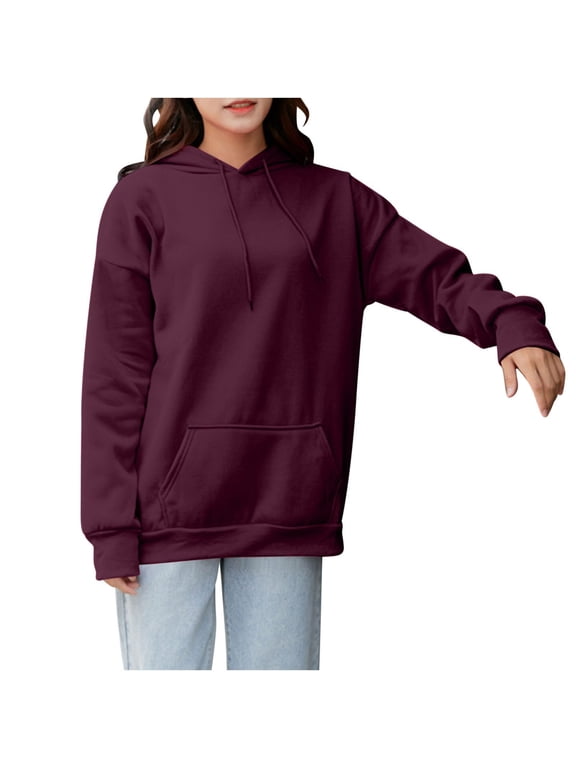Hoodies for Women Women's Long Sleeved Hooded Sweatshirt Wine XL