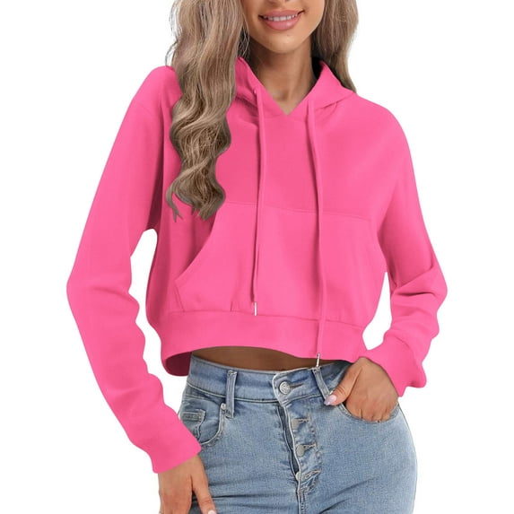 Hueook Hoodies for Women's Half Zip Up Hoodies Casual Long Sleeve Drawstring Sweatshirts Pullover Tops with Pockets Hot Pink L