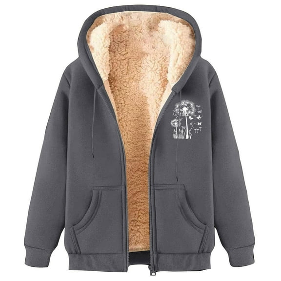 Hueook Hoodies for women Chirstmas Festival Zip Hood Pullover Women's Casual and Fashionable Printed Wool Hooded Sports Jacket Dark Gray 3X