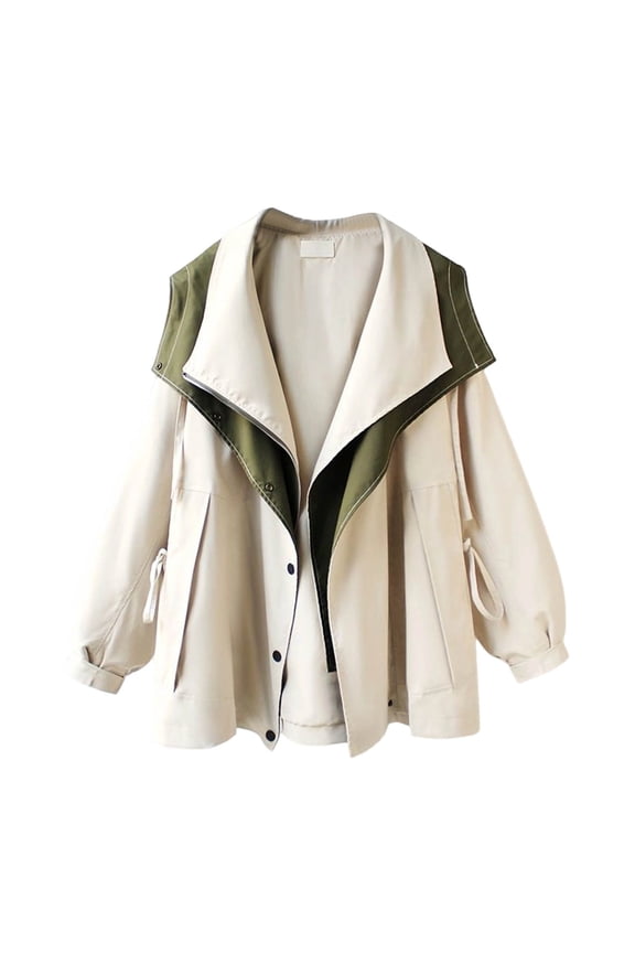 House Coat Lightweight Women‘s Casual Oversize Fashion Lapel Hooded Fall/Winter Long Sleeve Outwear Jackets Coat Beige M