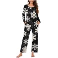 thumbnail image 1 of Hueook House Dresses for Women Women Fashionable Christmas Printed Round Neck Button Up Long Sleeved Pants Pajama Set Multicolor 3X, 1 of 3