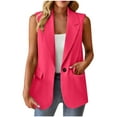 thumbnail image 1 of Hueook Jackets Vest Tops for Women Fashion Solid Color Button Pocket Suit Coat Sleeveless Casual Coat/Jacket Hot Pink XL, 1 of 7