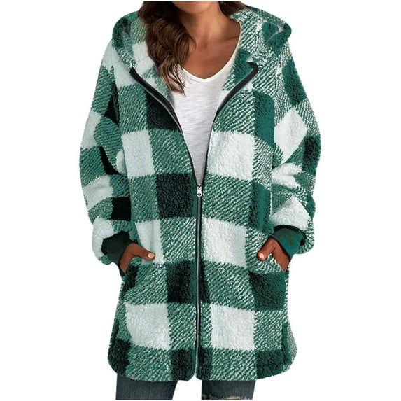 Hueook Jackets for Women Fall Clothes2023 Women's Plus Size Zip Hooded Jacket Casual tops Coat with Pockets Fall Winter Fashion Cardigan Christmas Clearance