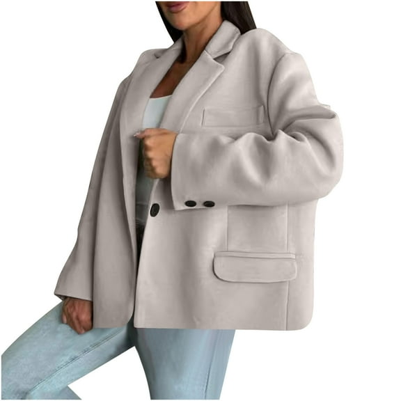 Hueook Jackets for Women Light Jackets for Women Women's Solid Color Long Sleeved Lapel Cardigan Top Jacket Beige S