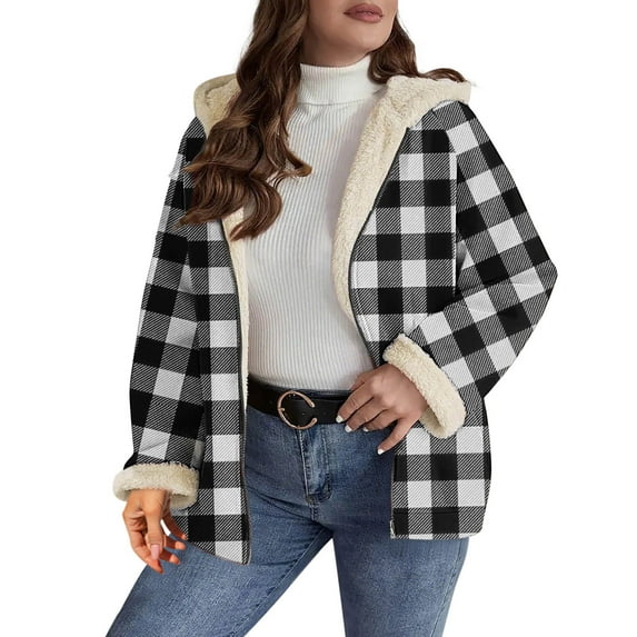 Hueook Jackets for Women Trendy Fashion Women Oversized Zip Solid Casual Plaid Coat Long Sleeve Hooded Casual Outwear Jackets Tops Gray 2X