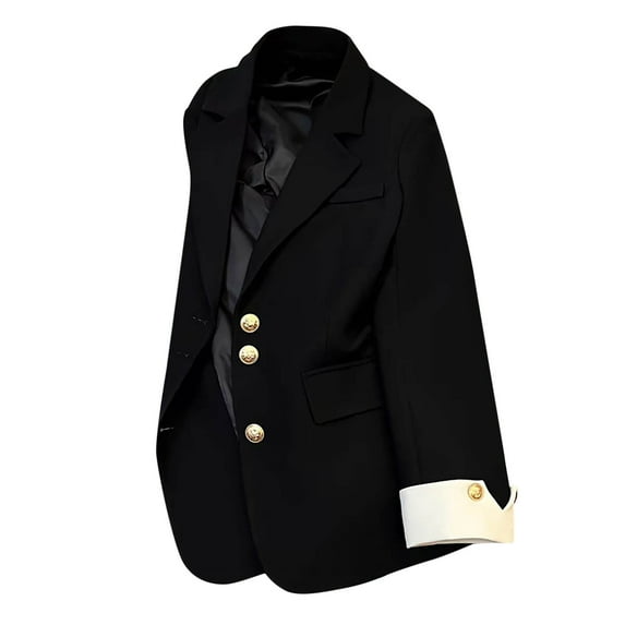 Hueook Jackets for Women Trendy Women's Fashion Casual Solid Color Pocket Turndown Collar Long Sleeve Blouse Blazer Black L