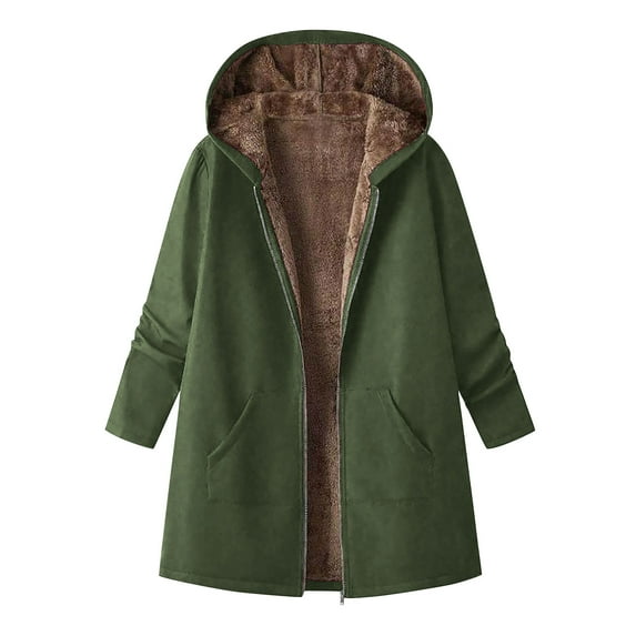Hueook Jackets for Women Winter Loose and Warm Long-sleeved Hooded Thickened and Fleece Lambskin Jacket Top Green S