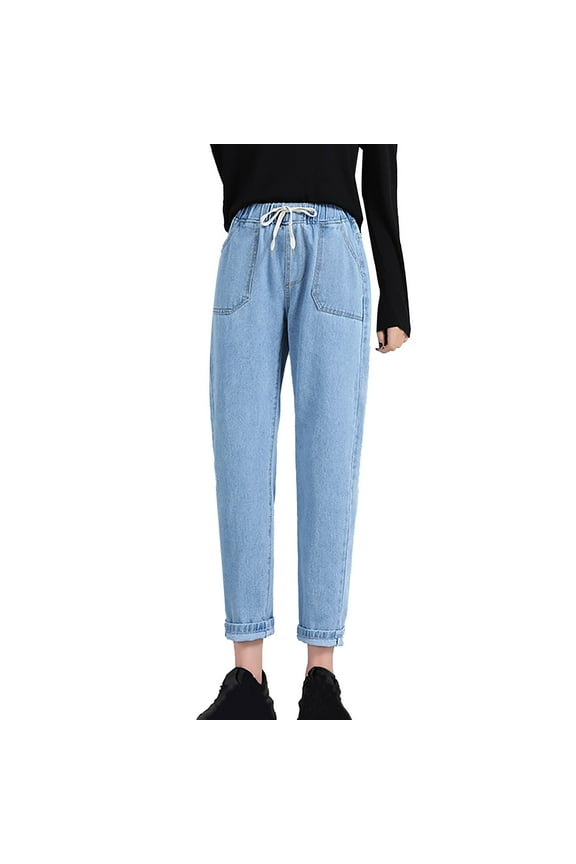 Jeans For Women Barrel Jean Women's Solid Color Spring-summer Straight Stretch Denim Pants Women's Dance Versatile Trousers Light Blue M