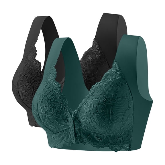 Hueook Jelly Bra Women Lace Patchwork Bra Wireless Underwear Bra Everyday Underwear Black M