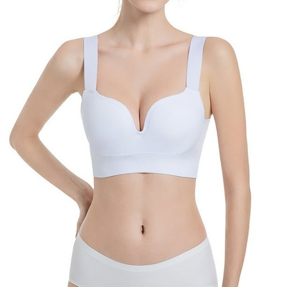 Hueook Jelly Bras for Women Fashion Women Solid Color Thin and Light Wireless Soft Support Together Sports Bra White S
