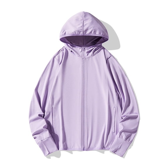 Hueook Jersey Shirts for Women Cotton Long Sleeve Shirt Women Women's Solid Color Hooded Long-Sleeved Sports Sunscreen Breathable Purple XL