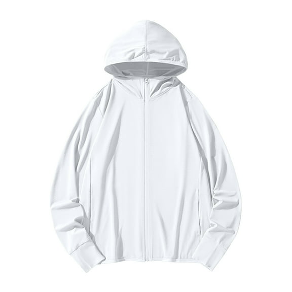 Hueook Jersey Shirts for Women Cotton Long Sleeve Shirt Women Women's Solid Color Hooded Long-Sleeved Sports Sunscreen Breathable White M