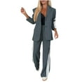thumbnail image 1 of Hueook Jogger Sets for Women 2 Piece Fashion Women Solid V-Neck Casual Long Sleeve + Long Pant Suit 2PC Set Dark Gray 3X, 1 of 7