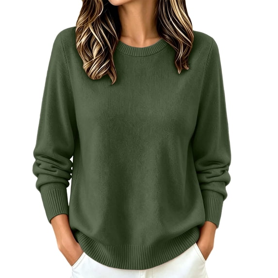 Hueook Knit Sweaters for Women Crew Neck Long Sleeve Loose Fit Pullover Soft Casual Winter Top Army Green XL