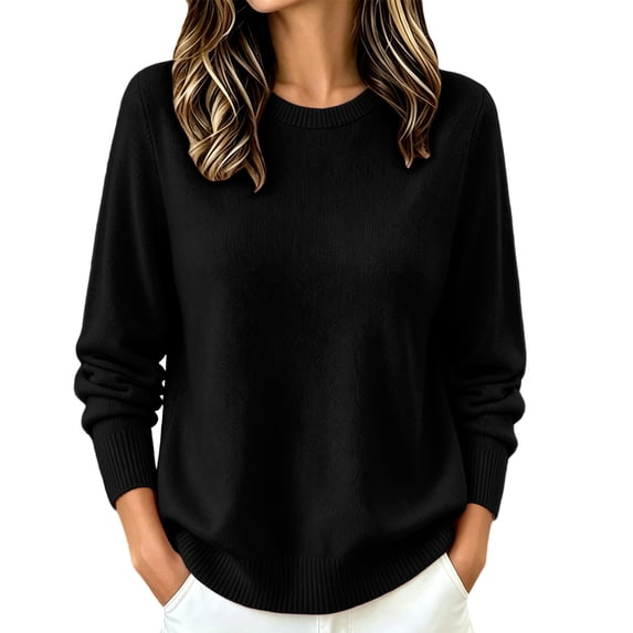 Hueook Knit Sweaters for Women Crew Neck Long Sleeve Loose Fit Pullover Soft Casual Winter Top Black 2X