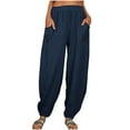 thumbnail image 1 of Black and Friday/Cyber .Monday Deals Hueook Leg Pants for Women Plus Size Casual Cotton And Linen Solid Drawstring Elastic Loose Washed Pants With Pokets Botton Trousers, 1 of 7