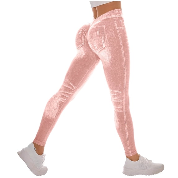 Hueook Legging Jeans Butt Lifting Pants No Front Seam Workout Leggings Gym Fashion Casual Women Solid Span Ladies High Waist Wide Leg Trousers Yoga Pants Full Pants Hot Pink M