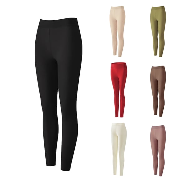 Hueook Legging for Women Trendy Elastic Waist Pants Women Winter Fashion Tight Solid Base Layer Keep Warm Thermal Underwear Bottoms White XL