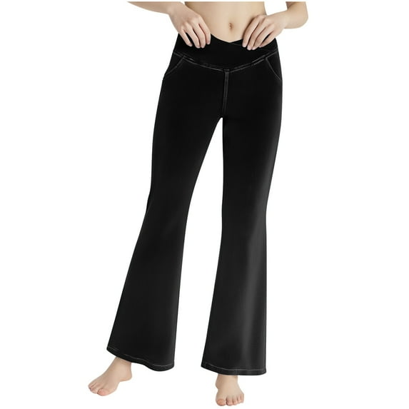 Hueook Leggings for Women Fashion Casual Women Printed Gradient Span Ladies High Waist Wide Leg Trousers Yoga Pants Long Pants Black L