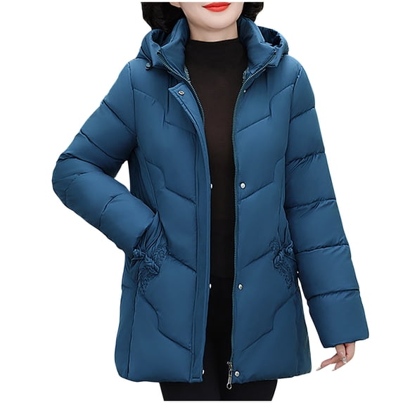 Hueook Light Jackets for Women Winter Casual Loose Fashion Color Pocket Zippered Reversible Long Coat Blue 5X