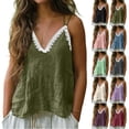thumbnail image 1 of Hueook Linen Tank Tops Woman Plus Size Flowy Fashion Lace V-Neck Sleeveless Spaghetti Strap Cami Bandage Top Camisoles Army Green L, 1 of 9