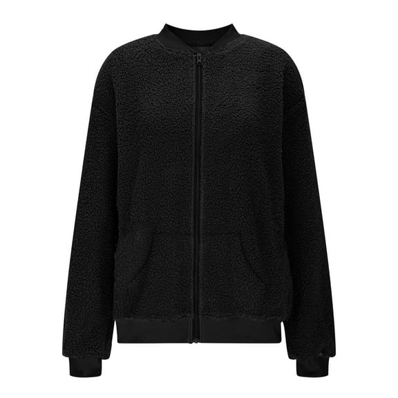 Hueook Long Coat Women Long Sleeved Solid Color Warm Winter Jacket Top Black 2X