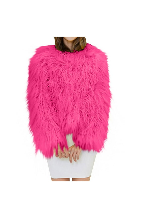 Long Faux Fur Coat Womens Ladies Warm Faux Furry Long Coat Jacket Winter Solid Turn-Down Collar Outerwear White XL