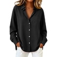 thumbnail image 1 of Hueook Long Sleeve Denim Shirt Women Button Chambray Ladies' Casual Fashion Lapel Solid Color Button Long Sleeved Shirt with Pockets Black 2X, 1 of 6