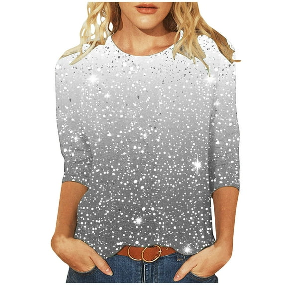Hueook Long Sleeve Shirts for Womens T Shirts Ladies' Fashion Printed Round Neck Three Quarter Sleeve 3/4 Sleeve T-shirt Loose Multicolor 2X