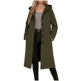 thumbnail image 1 of Hueook Long Trench Coat Single Breasted Lapel Ladies' Casual Warm Winter Daily Solid Color Pocket Button Long Sleeved Hooded Coat Woolen Coat Top Army Green M, 1 of 5