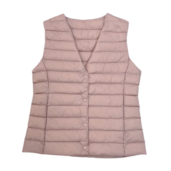 Hueook Long Vest for Women Fashion Women Winter Warm Wadded Style Down Coat Tank Siolid Tops Jacket Rose Gold 2X
