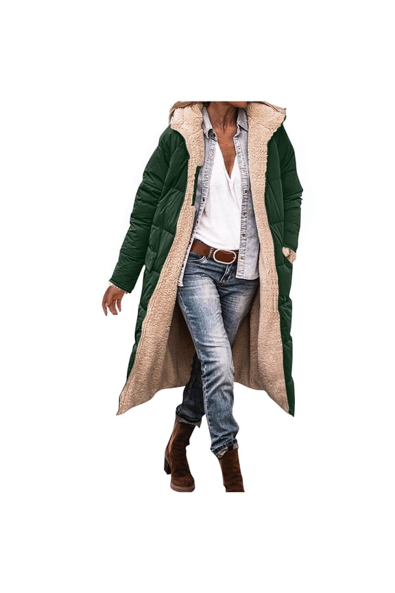 Long Winter Coats for Women's Winter Casual Loose Fashion Color Pocket Zippered Tops Reversible Long Coat Army Green 4X