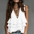 thumbnail image 1 of Hueook Loose Tank Tops for Women V Neck Sleeveless Linen Blouse Ruffle Hem Tunic Shirts Ladies V-neck Sleeveless Lace Top White XL, 1 of 6