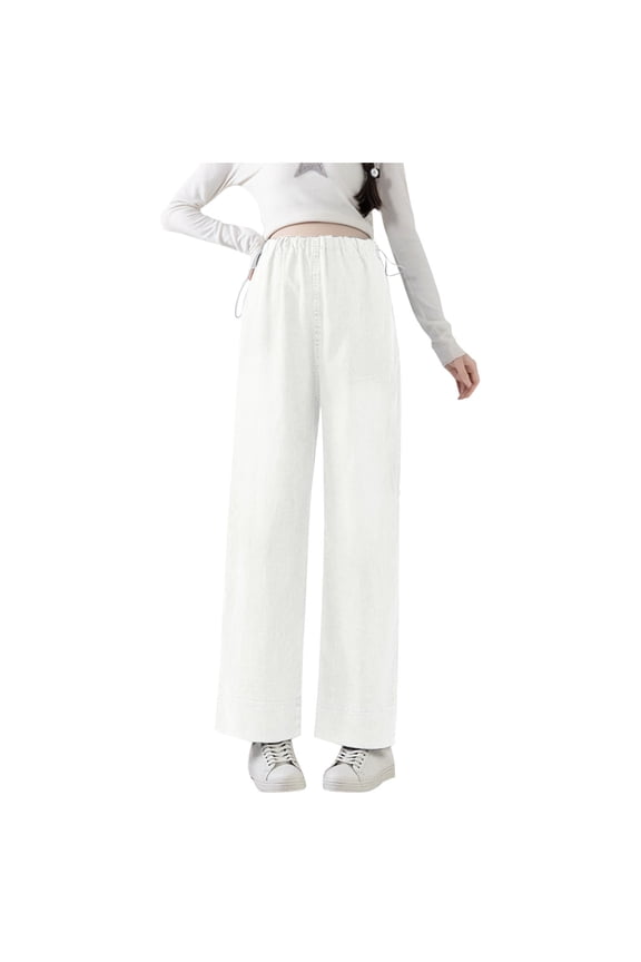 Maternity Pants Pregnant Women's Pants Cropped Jeans Stretchy and Not Restrictive Wearing Straight Leg Pants Outside White L