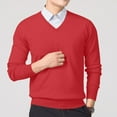 thumbnail image 1 of Hueook Mens Sweaters Men's Winter Casual Fashion Solid Color Texture Long Sleeved V Neck Sweater Red XS, 1 of 4