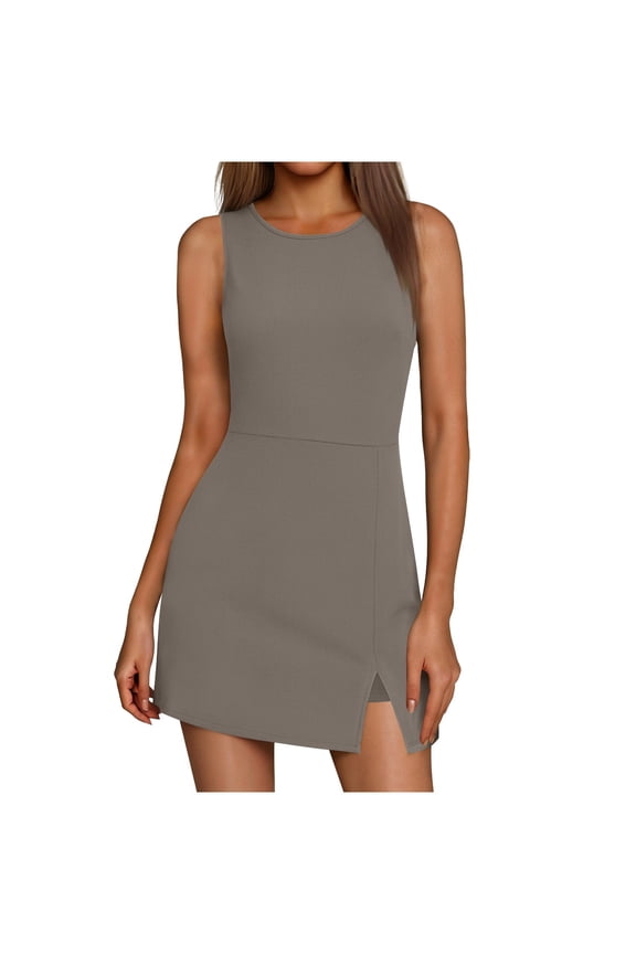 Mini Tennis Dresses Rampers for Women Skorts for Women Loose Fit Women's Summer Casual Breathable Comfortable Sports Solid Color with Jumpsuit Shorts Brown 3X