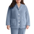 thumbnail image 1 of Hueook Nightgowns for Women's winter pajamas double-faced fleece thickened home wear cardigan top Light Blue L, 1 of 8