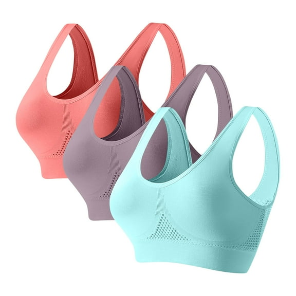 Hueook Nursing Bras 3pc Women Seamless Sports Bra Wirefree Yoga Bra with Removable Pads Sky Blue 4X