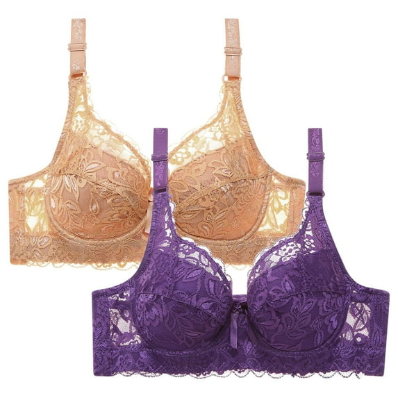 Hueook Nursing Bras for Breastfeeding 2PC Women Leopard-Print Front Buckles Underwear No Steel Close Bra Khaki 42D