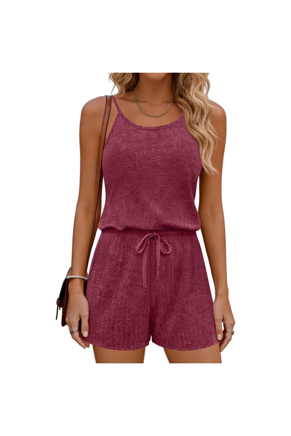 One Piece Jumpsuits for Women Loose Fit Adjustable Cami Onesie Overalls Women Ladies Printed Summer Sleeveless Backless Loose Long Playsuits Rompers Jumpsuit Red XL