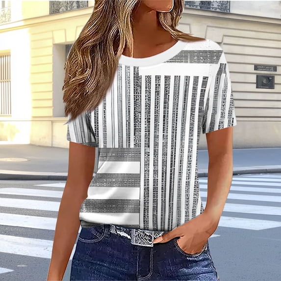 Hueook Oversized Tshirts for Women Casual Tops Women's Casual and Fashionable Printed T-shirt with Round Neck and Short Sleeved Gray 2X