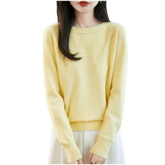 Hueook Oversized Tshirts for Women Crewneck Fashion Women's Casual Semi High Neck Solid Color Loose Base Knitted Sweater Yellow XL