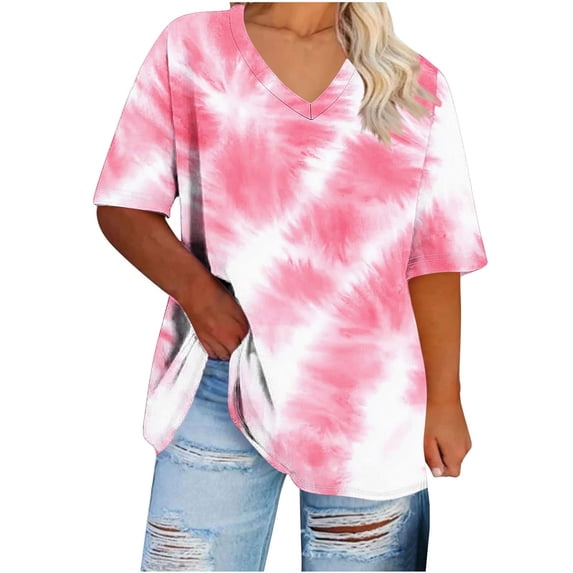 Hueook Oversized Tshirts for Women Workout Tops Women's Oversized-neck Short Sleeved Solid Summer Base Shirt Sports T-shirt Pink 3X