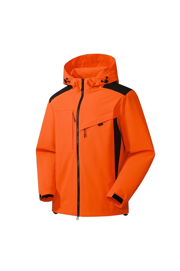 Packable Rain Jacket Relaxed Fit Outdoor Jacket Warm Coat Raincoats Windbreaker Rain Jacket Hooded Windproof Outdoor Hooded Raincoat Jacket Orange M