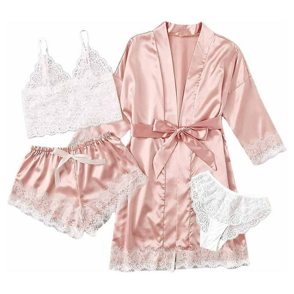Hueook Pajamas for Women Women Silk Lace Satin Sleepwear Set Nightdress Sexy Suspender Vest Suit