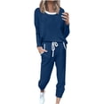 thumbnail image 1 of Hueook Pajamas for Women Set 2 Piece Women's Print Long Sleeve Sport Pullover + Pants Set Blue XL, 1 of 5